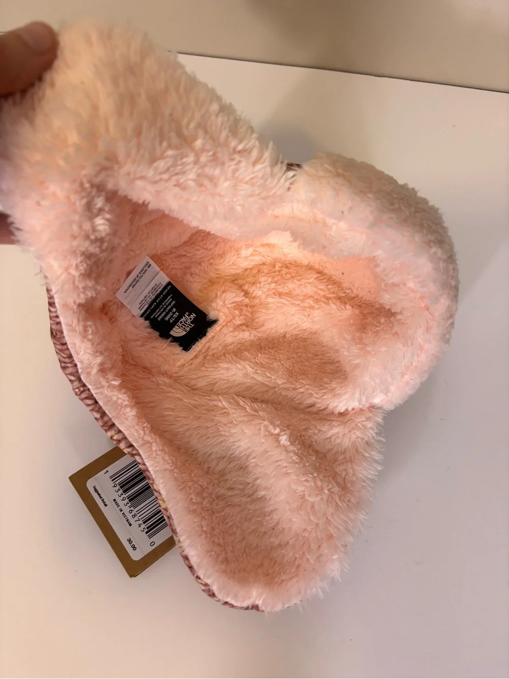 New The North Face Pink Knit Trapper Hat with Cream Faux-Fur Lining 6-24 Months